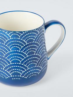 John Lewis Wax Resist Waves Large Stoneware Mug, 460ml, Blue - view 2, 