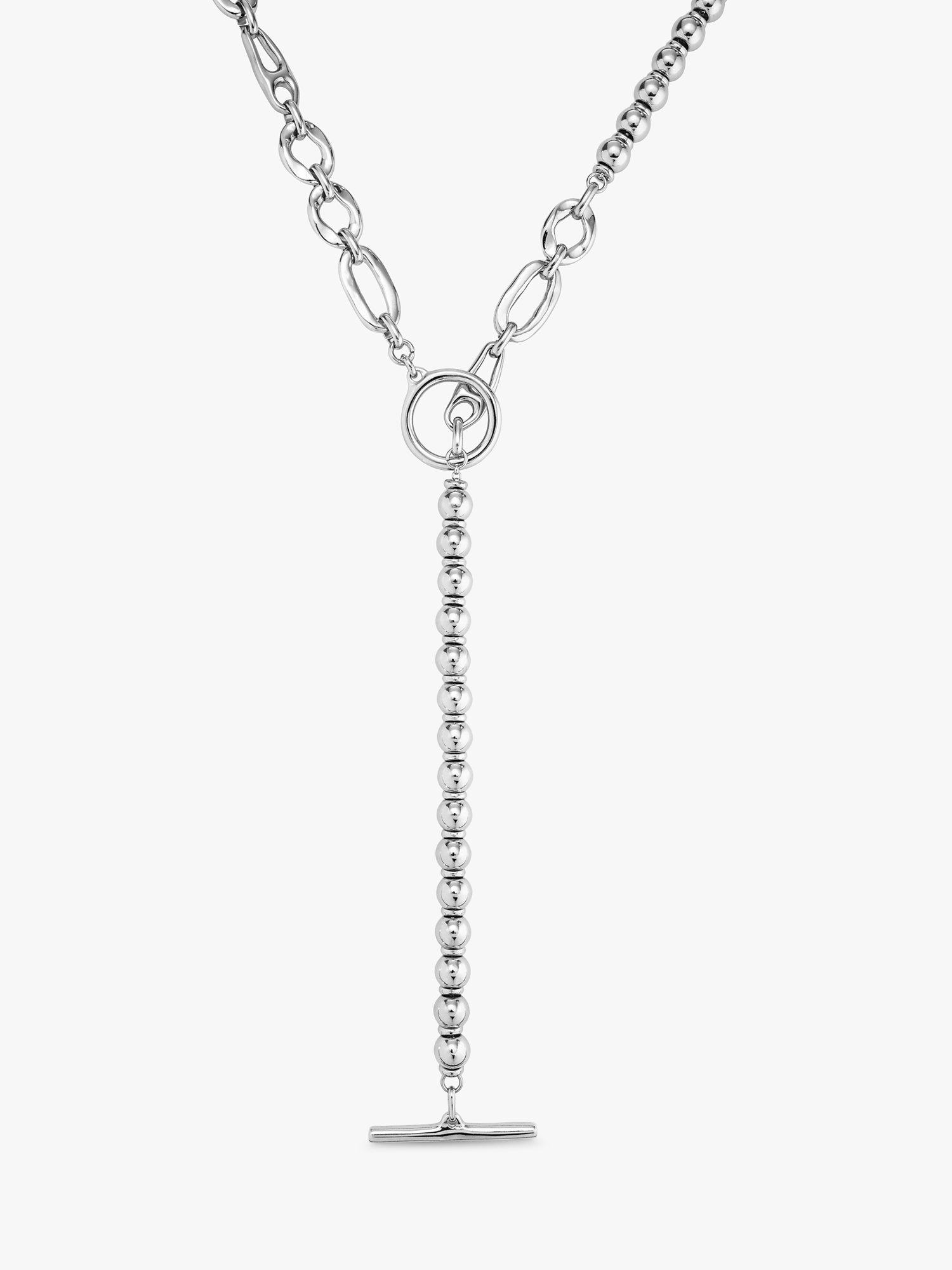 Product image 1 of 6, which shows UNOde50 Joyful Chunky Link and Bead Long Lariat Necklace, Silver