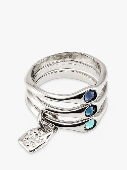 UNOde50 Happy Swarovski Crystal Stacking Ring Set, Silver, Silver