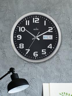 Acctim Date Window Analogue Wall Clock, 32cm - view 2, Chrome/Black