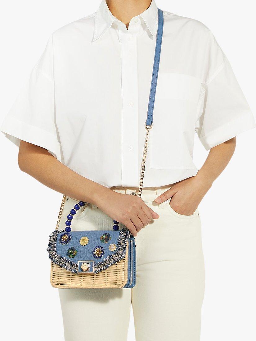 Product image 4 of 4, which shows Dune London Blooms Floral Denim Handbag, Blue/Multi