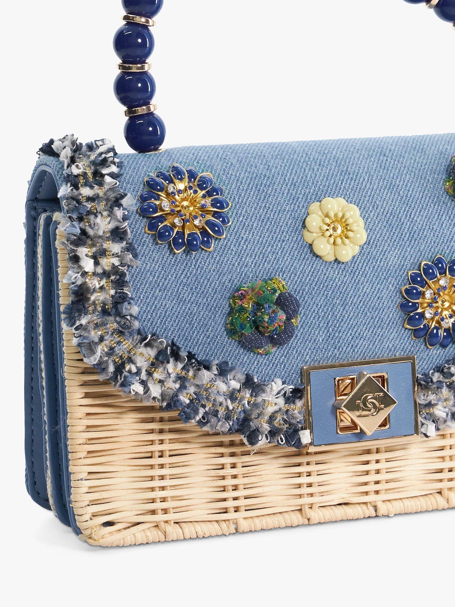 Product image 3 of 4, which shows Dune London Blooms Floral Denim Handbag, Blue/Multi