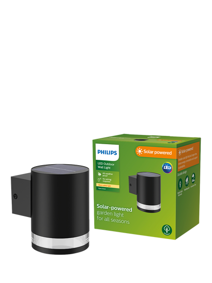 Philips Fyce Solar Powered Outdoor Wall Spot Light, Black, Black