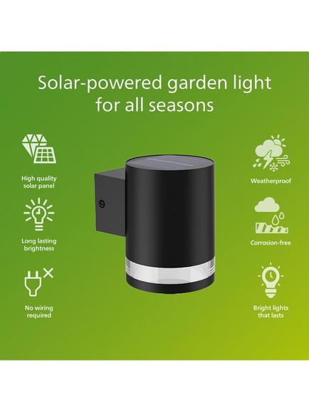 Philips Fyce Solar Powered Outdoor Wall Spot Light, Black - view 2, Black