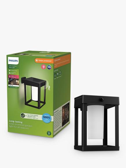 Philips Camill Solar Powered Outdoor Wall Light, Black, Black