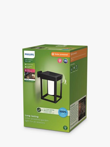 Philips Camill Solar Powered Outdoor Wall Light, Black - view 2, Black