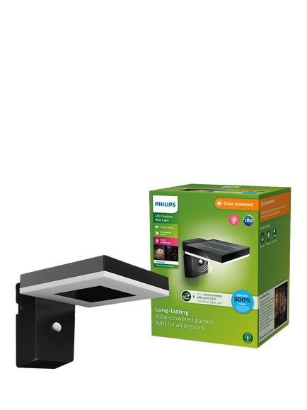 Philips Zonal Solar Powered Outdoor Square Wall Light, Black, Black