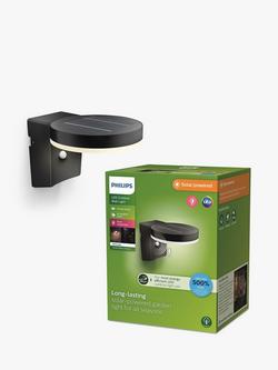 Philips Zonal Solar Powered Outdoor Round Wall Light, Black, Black