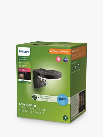 Philips Zonal Solar Powered Outdoor Round Wall Light, Black - view 2, Black