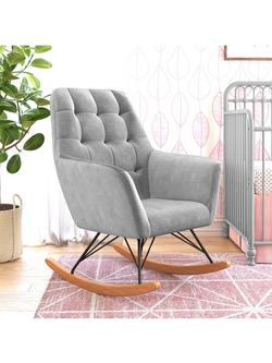 Little Seeds Raven Upholstered Nursery Rocking Chair, Grey Velvet