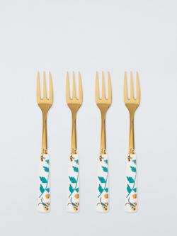John Lewis Ulla Floral Pastry Forks, Set of 4, Gold, Gold