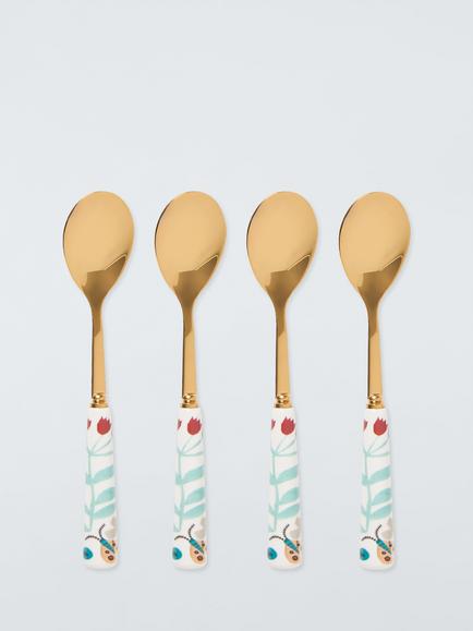 John Lewis Ulla Floral Teaspoons, Set of 4, Gold, Gold