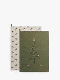Sophie Allport Robin Print Cotton Tea Towel, Set of 2, Green