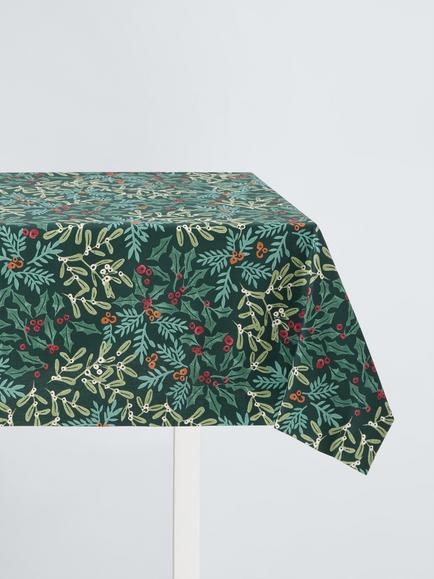 John Lewis Winter Foliage Oilcloth Tablecloth Fabric, Green, 