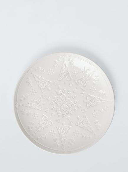 John Lewis Star Debossed Stoneware Serving Plate, 25cm, White, 
