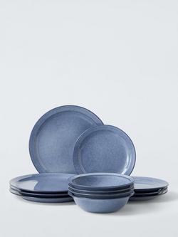 John Lewis Etta Stoneware Dinnerware Set, 12 Piece, Blue, 