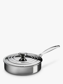 Le Creuset 3-Ply Stainless Steel Sauté Pan with Lid, 24cm, Stainless Steel