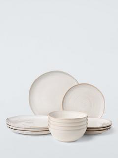 John Lewis Skye Stoneware Reactive Glaze Dinnerware Set, 12 Piece, Off White