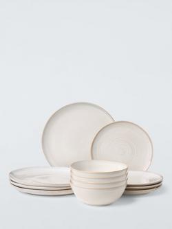 John Lewis Skye Stoneware Reactive Glaze Dinnerware Set, 12 Piece, Off White, 
