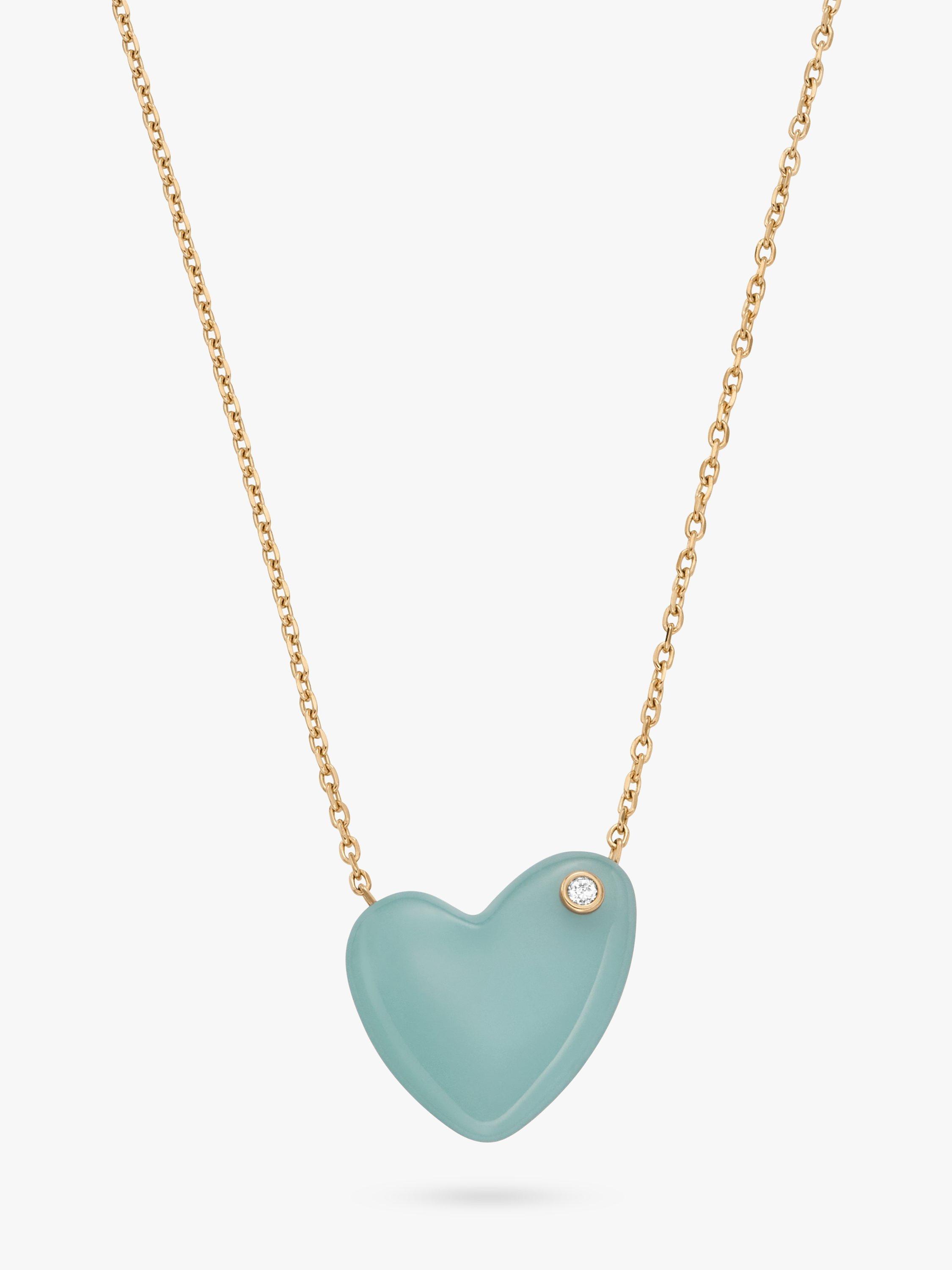 Skagen Glass Heart Pendant Necklace, Gold/Green