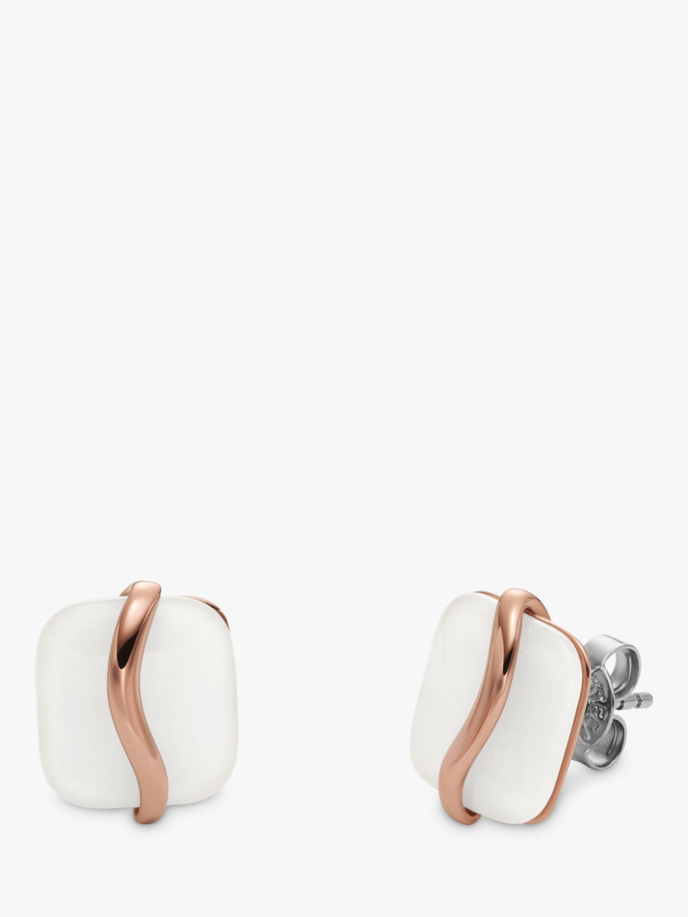 Skagen Wave Glass Stud Earrings Rose Gold White