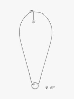 Skagen Heart Pendant Necklace and Stud Earring Jewellery Set, Silver, Silver