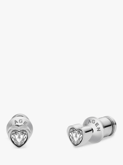 Skagen Heart Pendant Necklace and Stud Earring Jewellery Set, Silver - view 2, Silver