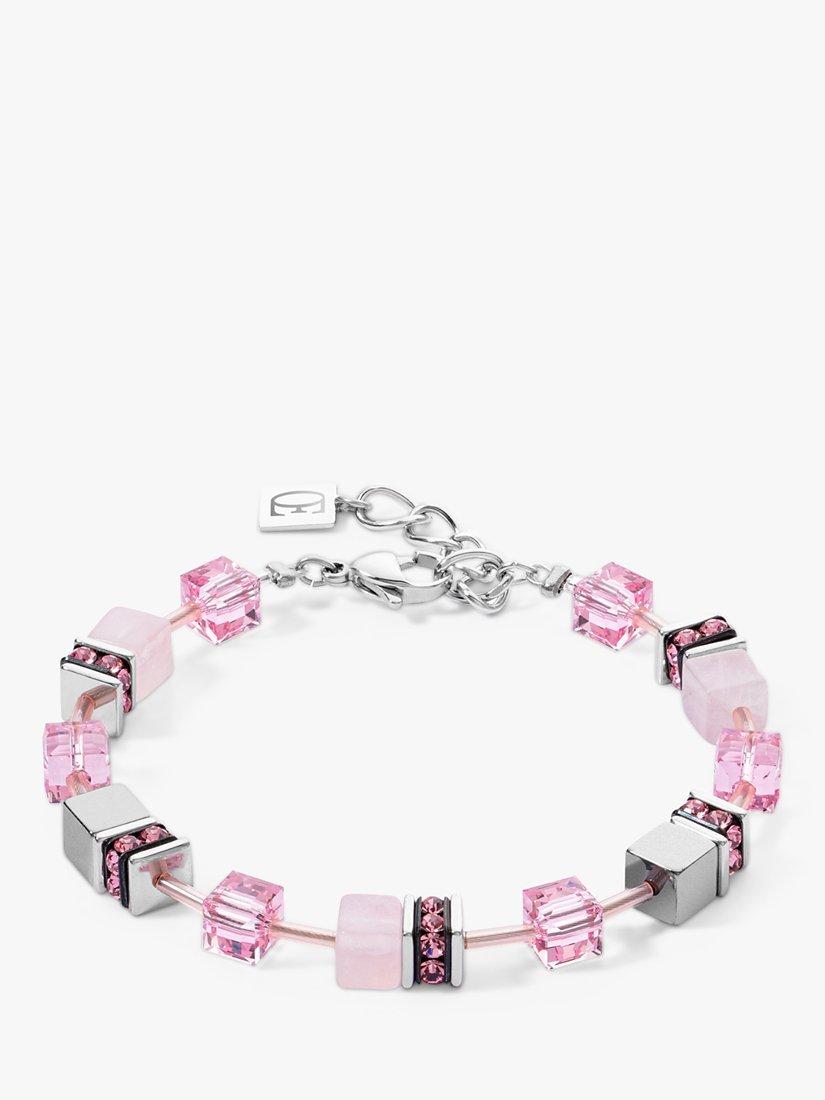 COEUR DE LION Rose Quartz Cube Bracelet, Rose/Silver