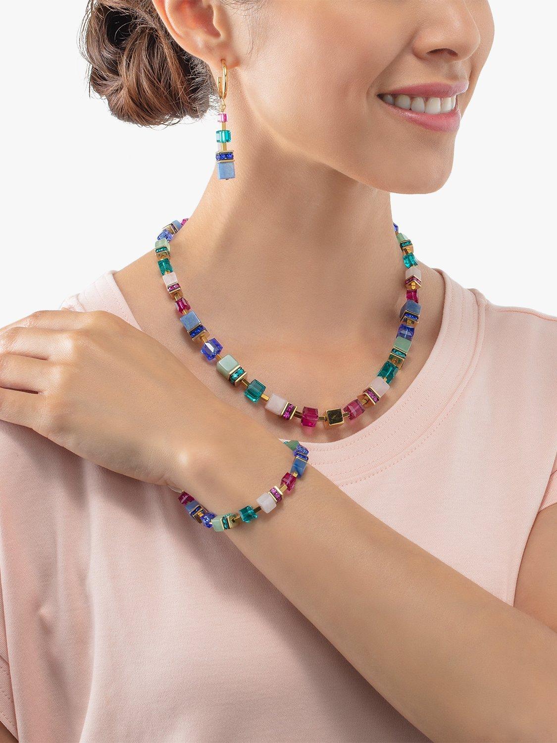 COEUR DE LION Cube Bead Bracelet, Gold/Multi