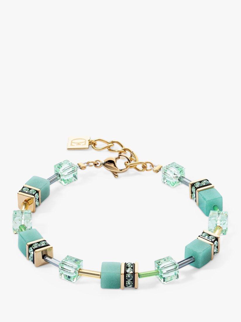 Product image 1 of 2, which shows COEUR DE LION Swarovski Crystal Cube Bracelet, Green/Gold
