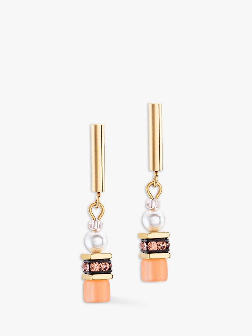 COEUR DE LION Swarovski Crystal and Rhinestone Drop Earrings, Gold/Apricot
