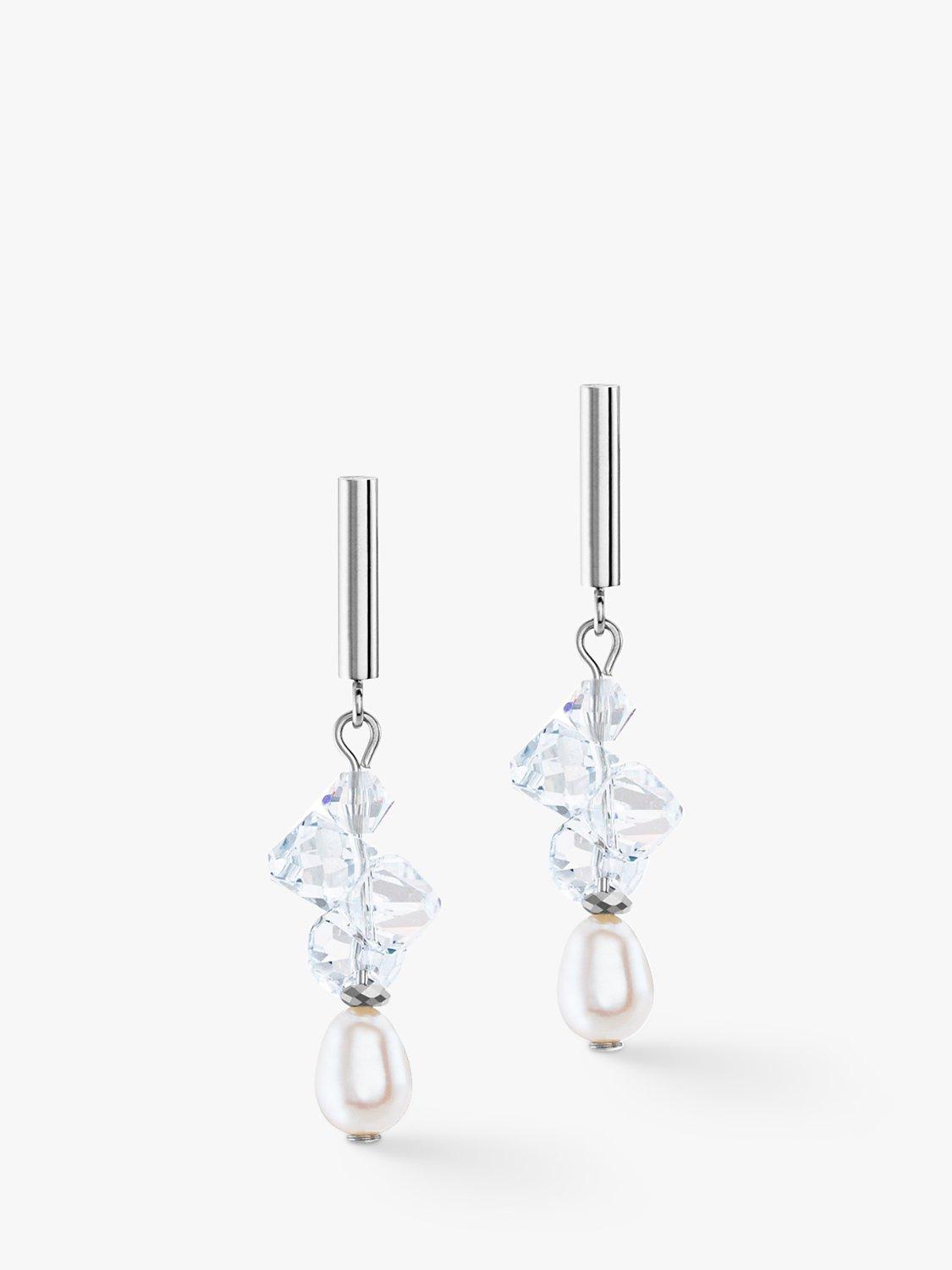Product image 1 of 2, which shows COEUR DE LION Swarovski Crystal Drop Earrings, Silver