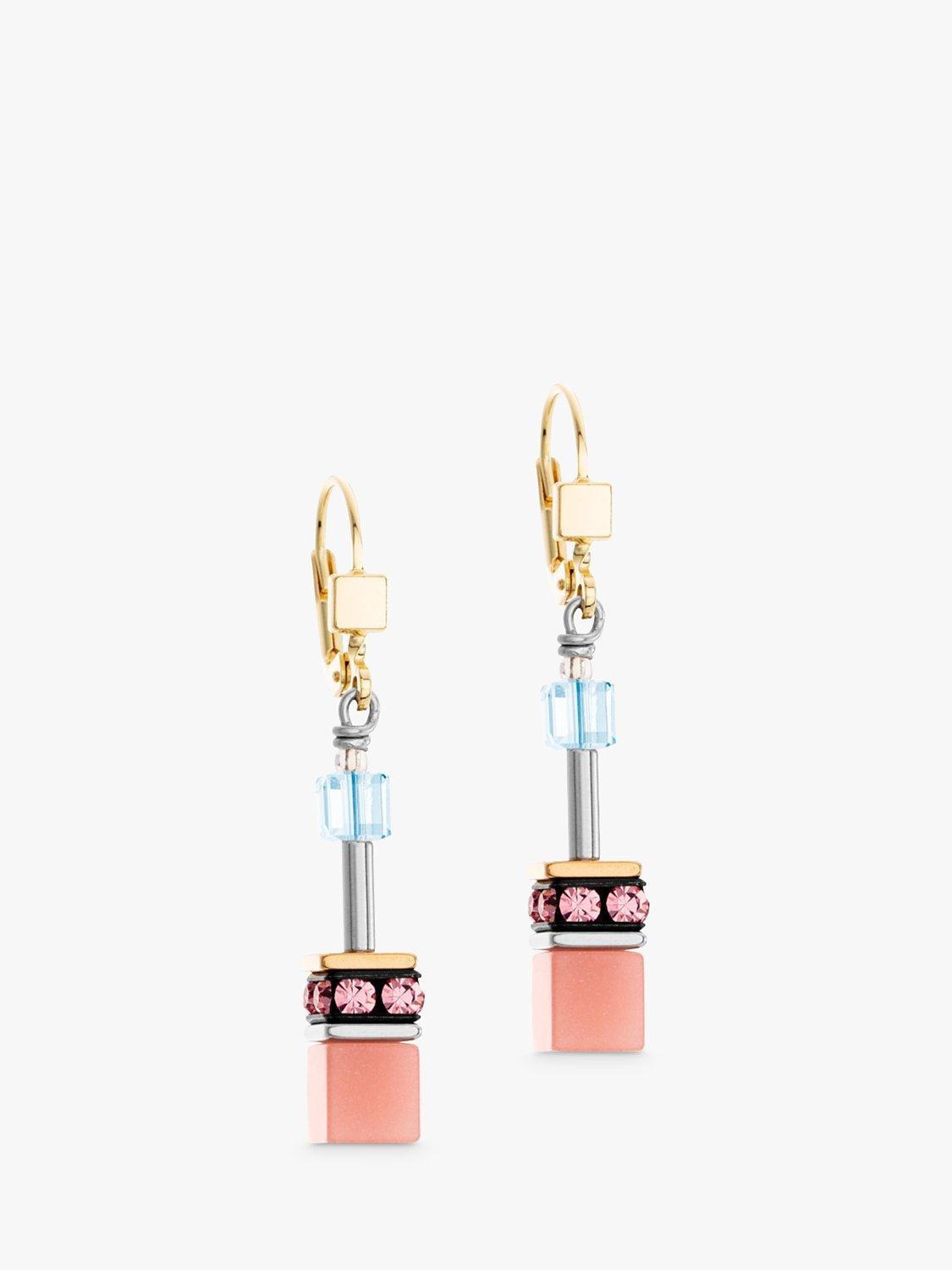 Product image 1 of 2, which shows COEUR DE LION Swarovski Crystal Drop Earrings, Aqua/Apricot