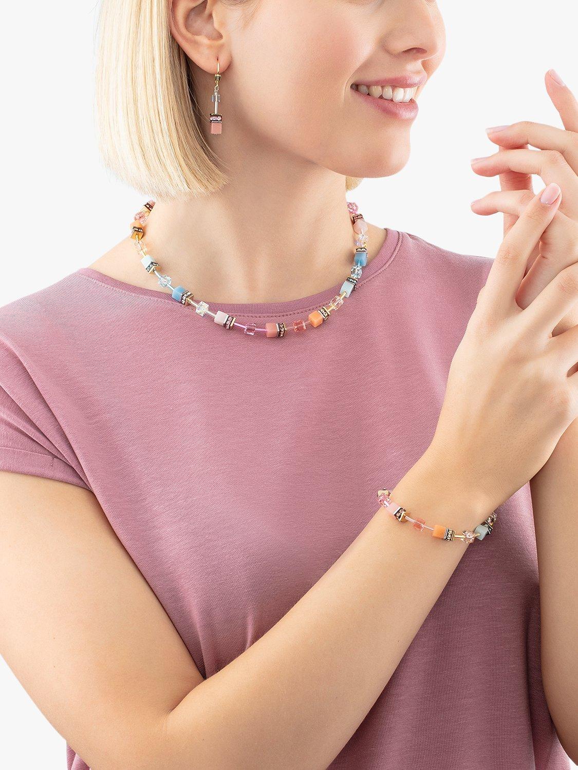 Product image 2 of 2, which shows COEUR DE LION Swarovski Crystal Drop Earrings, Aqua/Apricot
