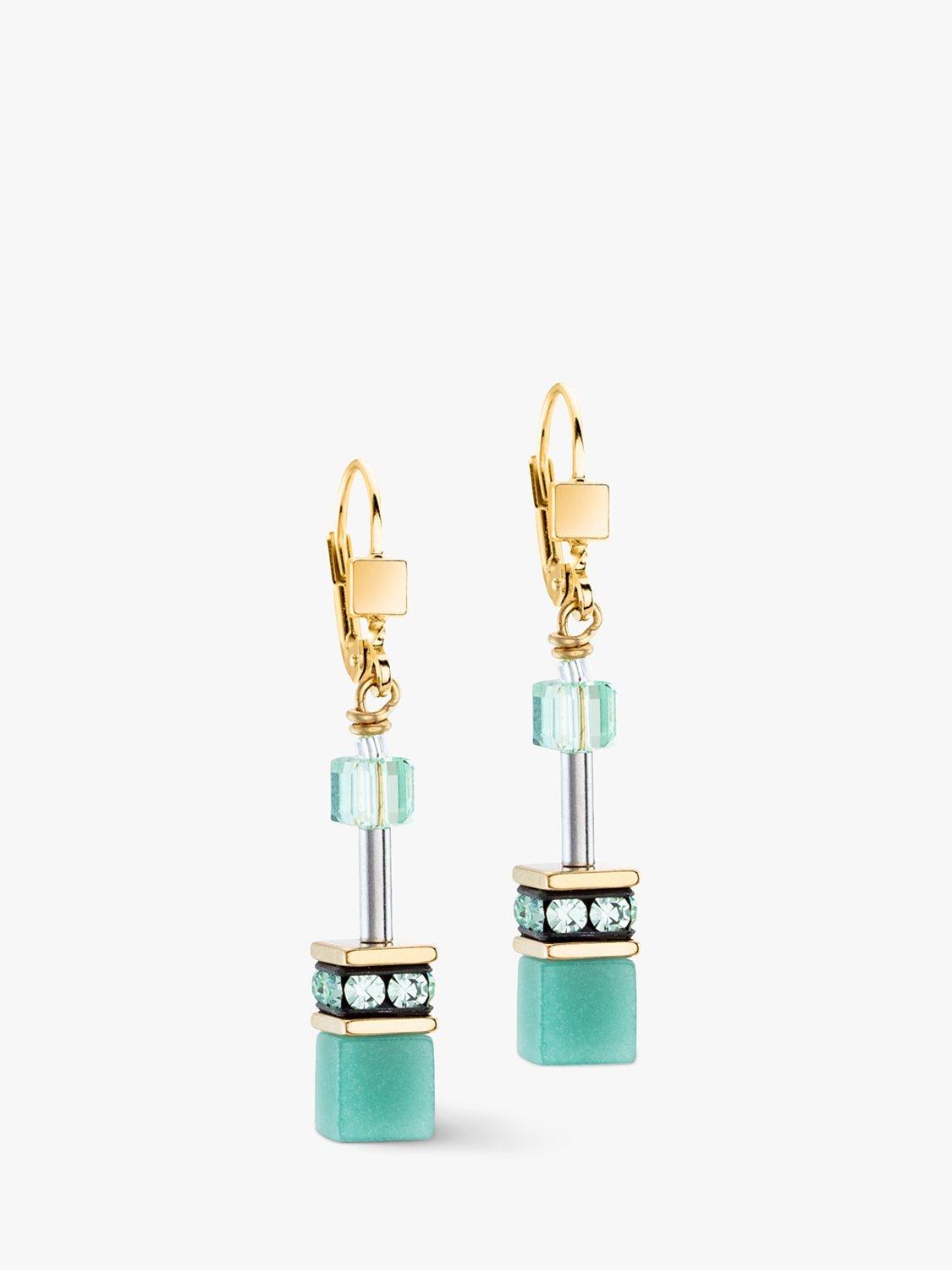Product image 1 of 2, which shows COEUR DE LION Swarovski Crystal Drop Earrings, Soft Green