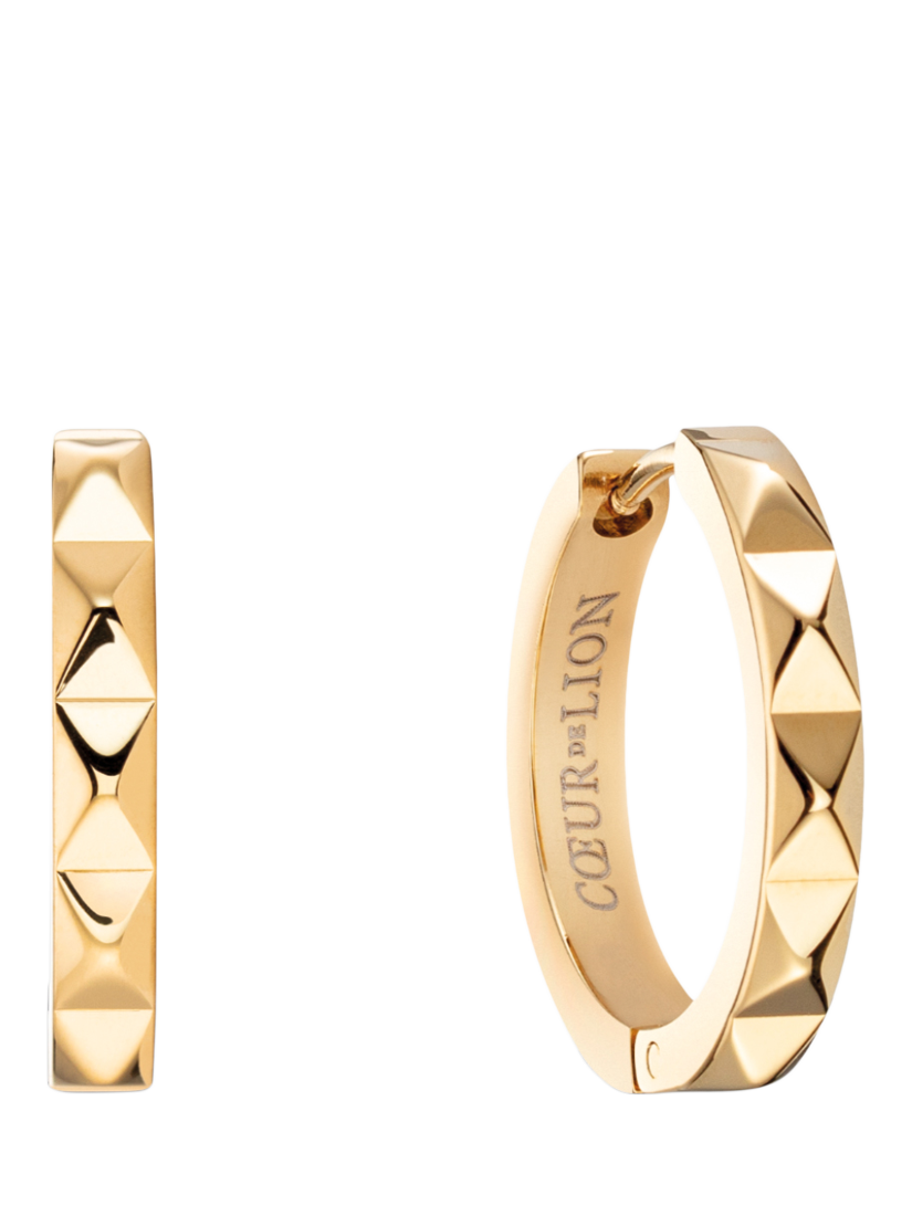 Product image 1 of 2, which shows COEUR DE LION Pyramid Pattern Hoop Earrings, Gold