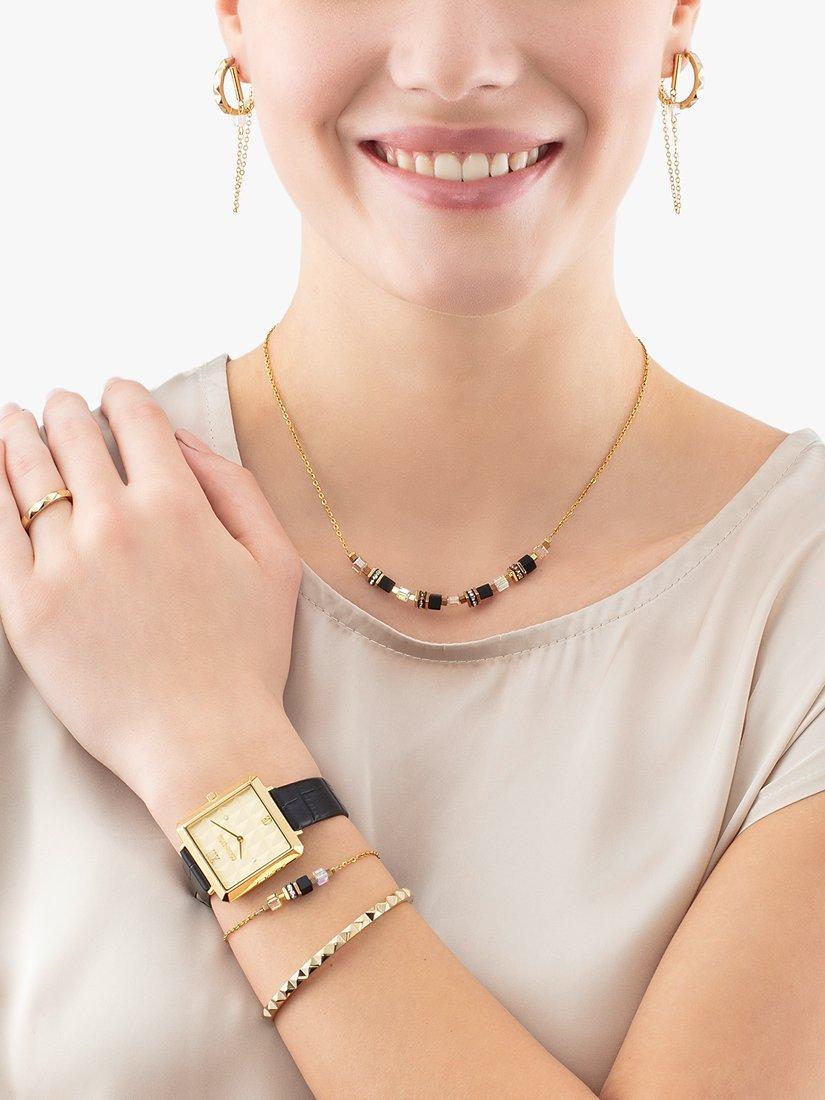 Product image 2 of 2, which shows COEUR DE LION Pyramid Pattern Hoop Earrings, Gold