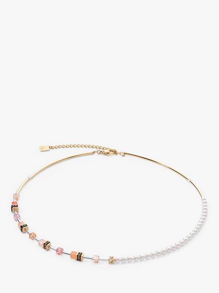 COEUR DE LION Round and Cube Beads Necklace, Gold/Multi, Gold/Multi