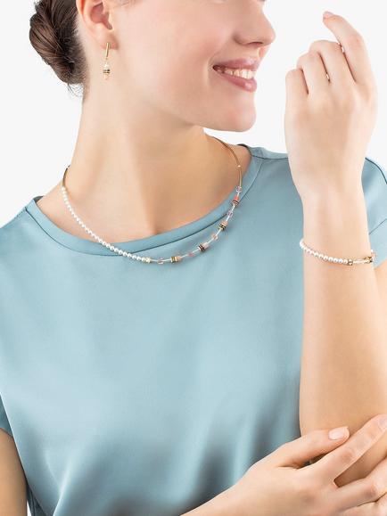 COEUR DE LION Round and Cube Beads Necklace, Gold/Multi - view 2, Gold/Multi