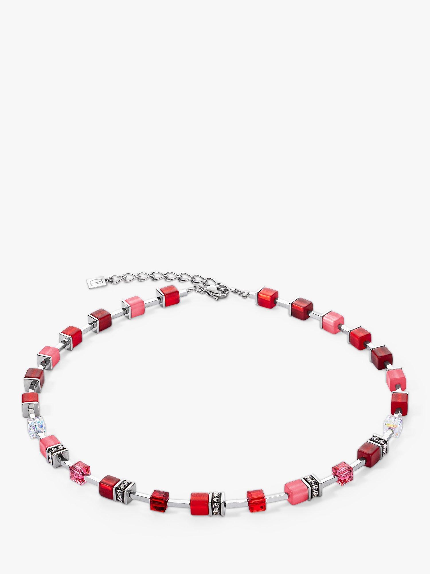 COEUR DE LION Cube Bead Necklace, Silver/Red