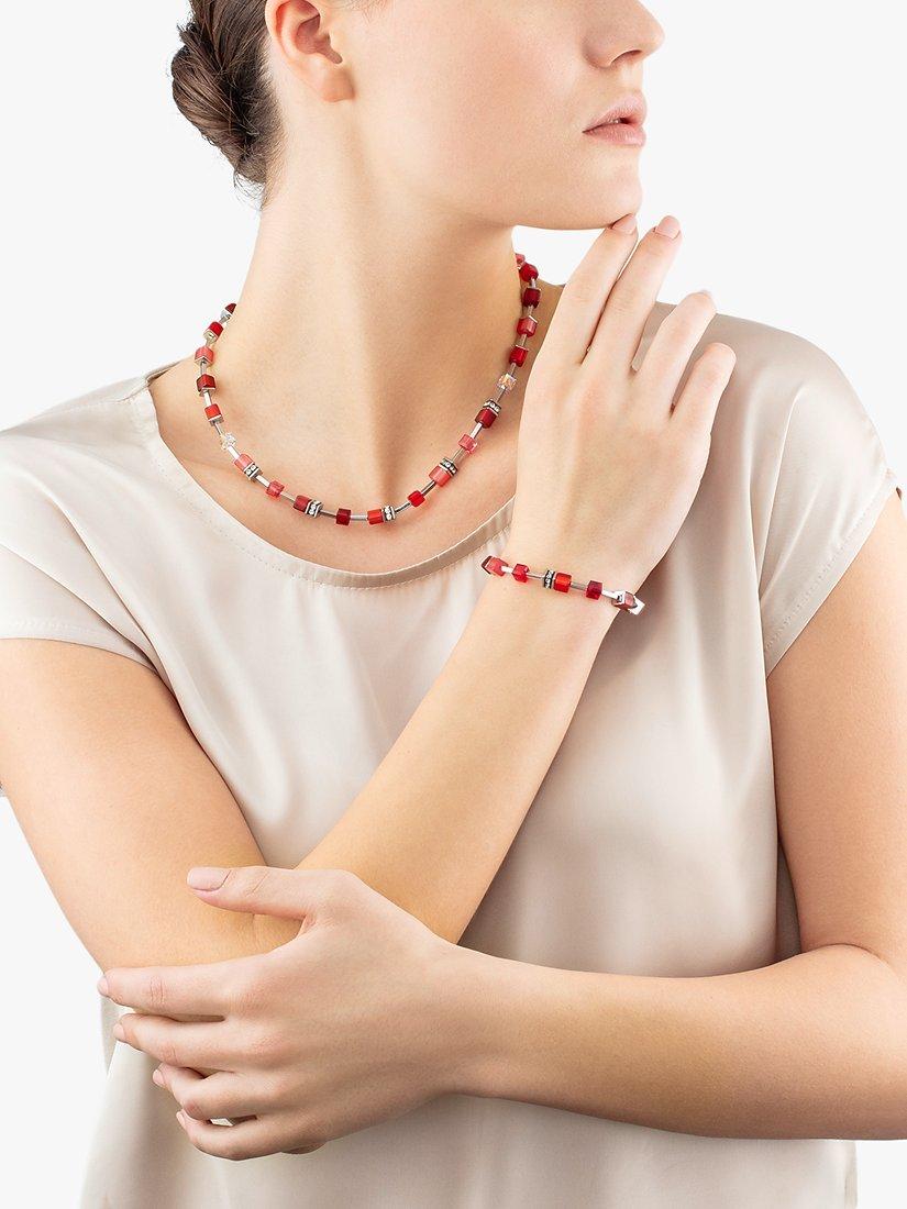 COEUR DE LION Cube Bead Necklace, Silver/Red