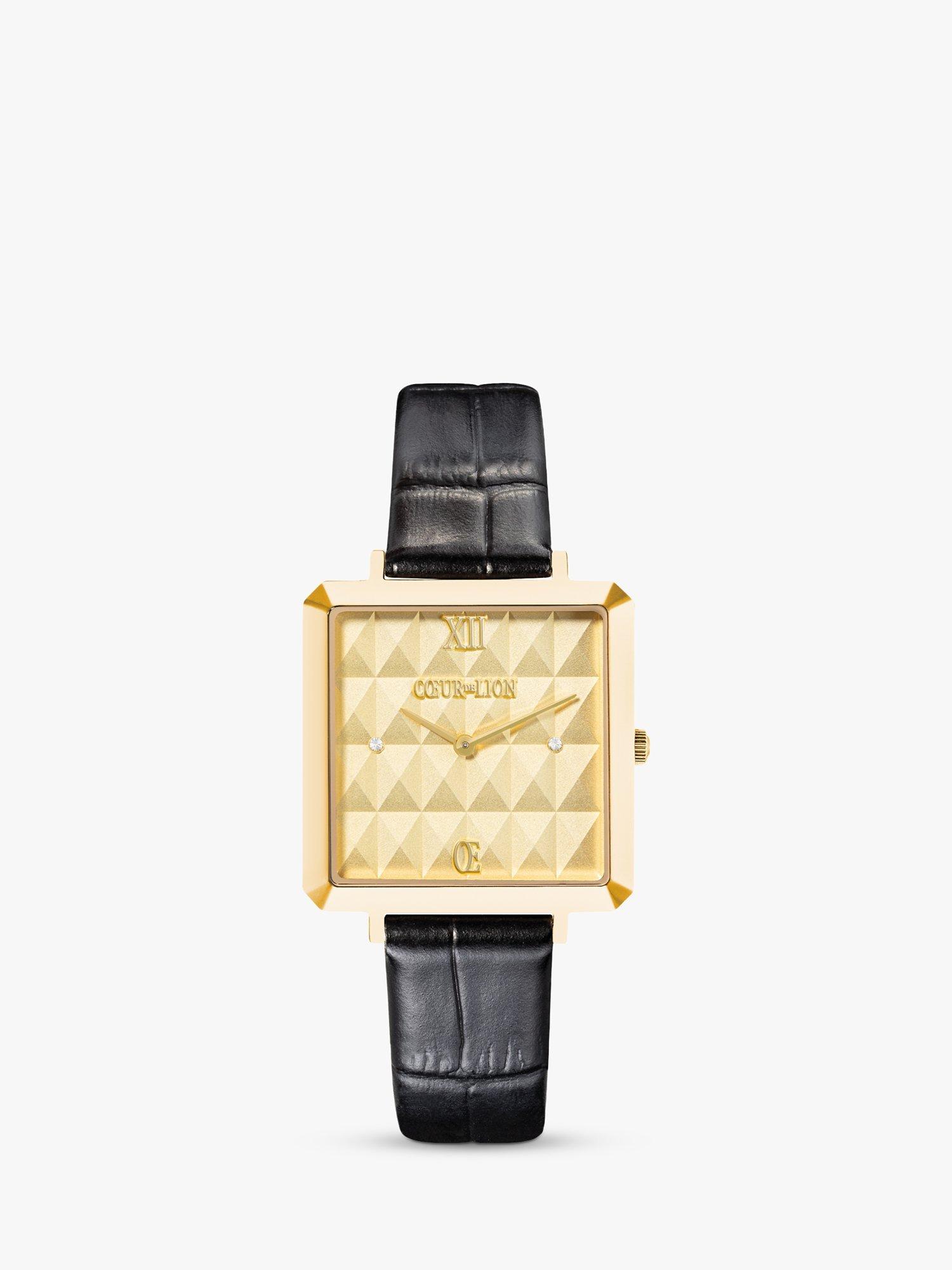 Product image 1 of 2, which shows COEUR DE LION Croc Effect Leather Strap Watch, Gold/Black