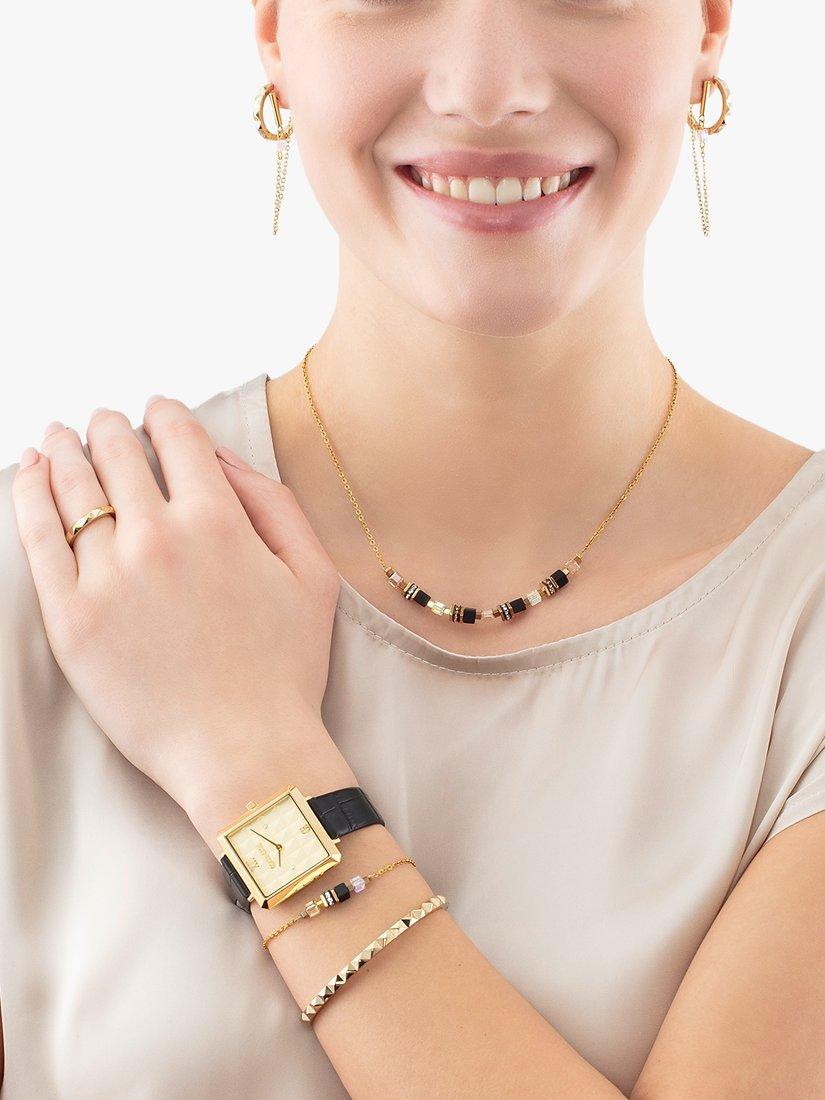 Product image 2 of 2, which shows COEUR DE LION Croc Effect Leather Strap Watch, Gold/Black