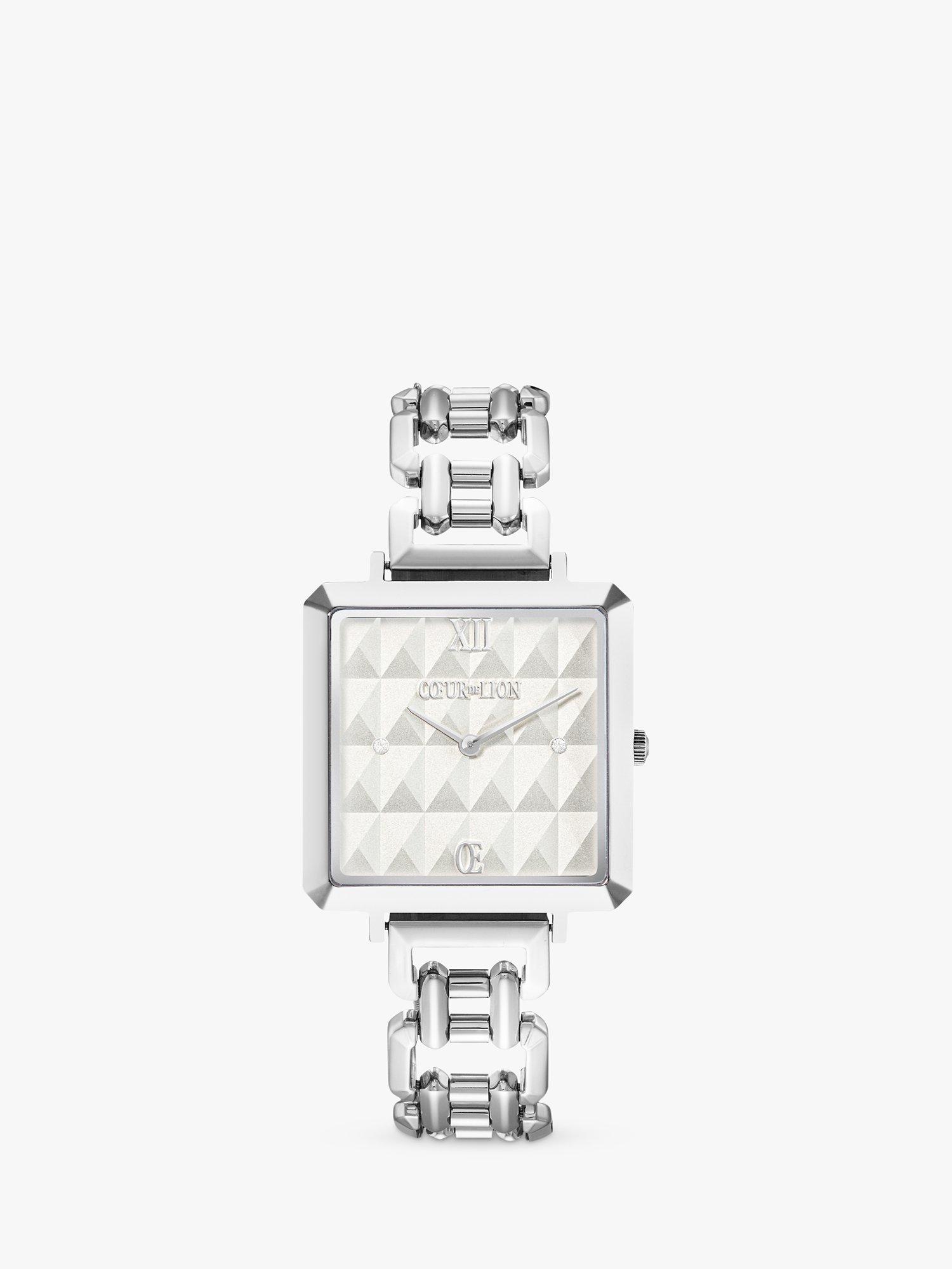 Product image 1 of 2, which shows COEUR DE LION 7660/74-1717 Women's Square Bracelet Strap Watch, Silver/White