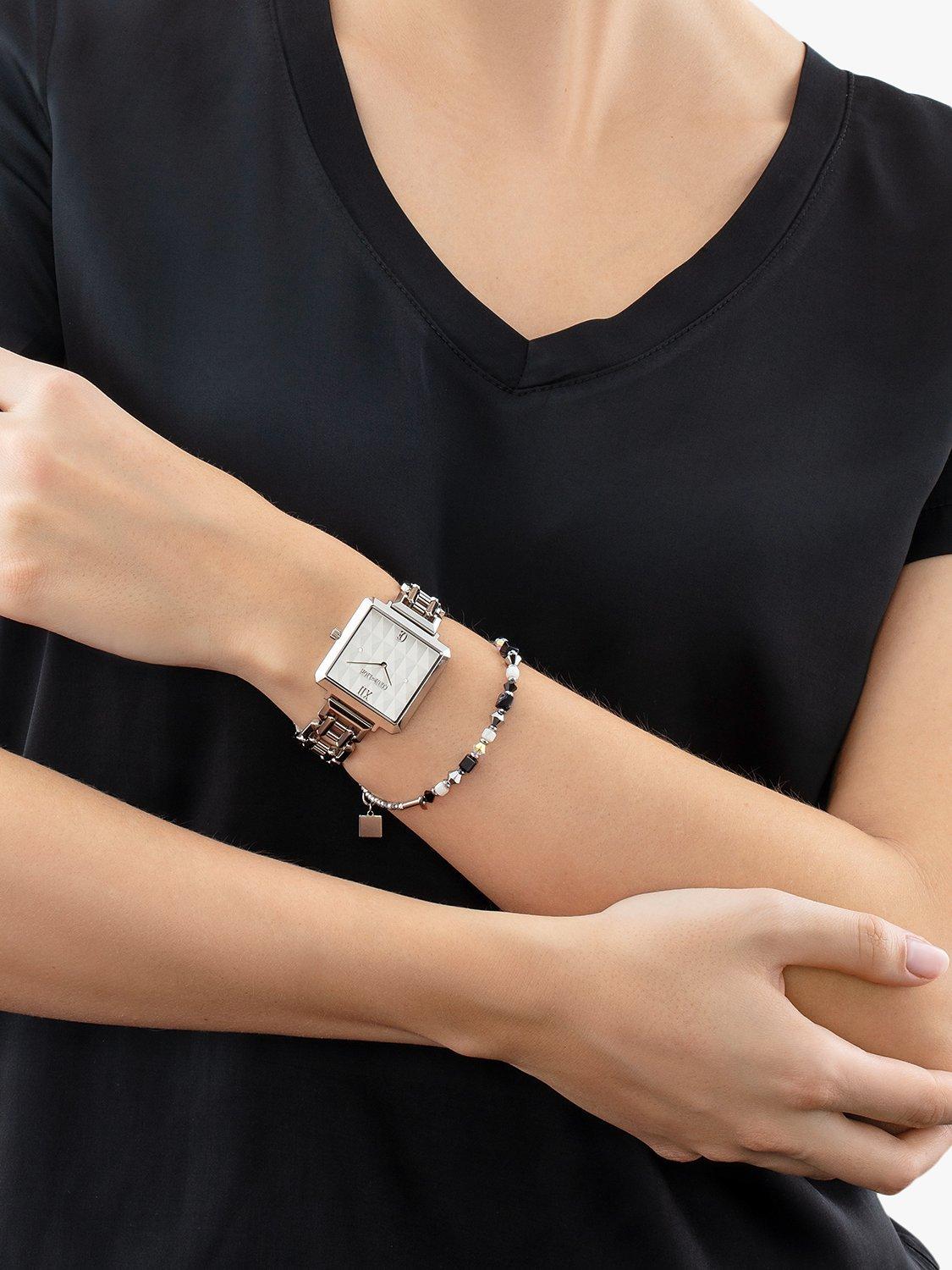 Product image 2 of 2, which shows COEUR DE LION 7660/74-1717 Women's Square Bracelet Strap Watch, Silver/White