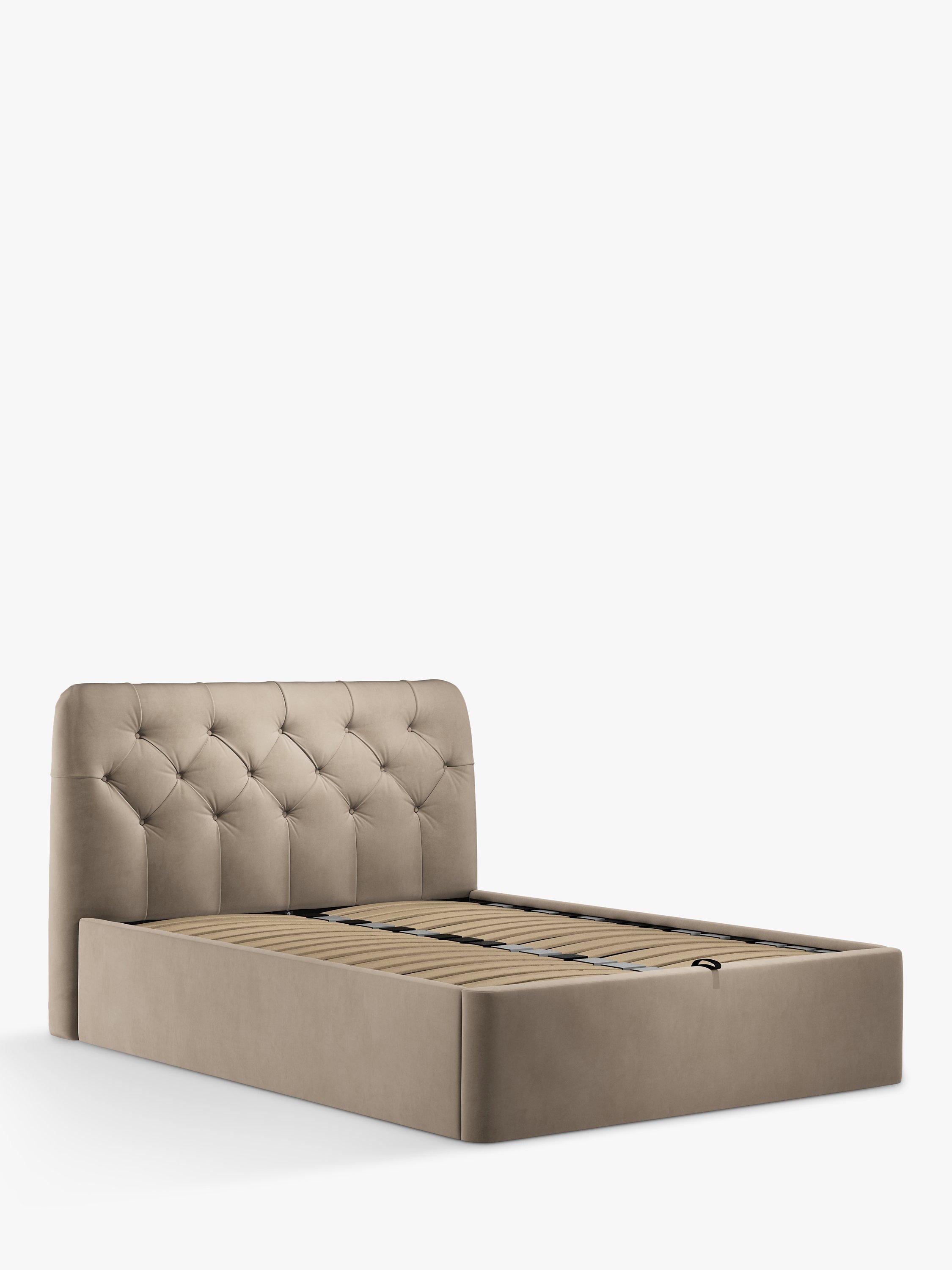 John Lewis Button Back Ottoman Storage Upholstered Bed Frame, Double, Deep Velvet Biscuit