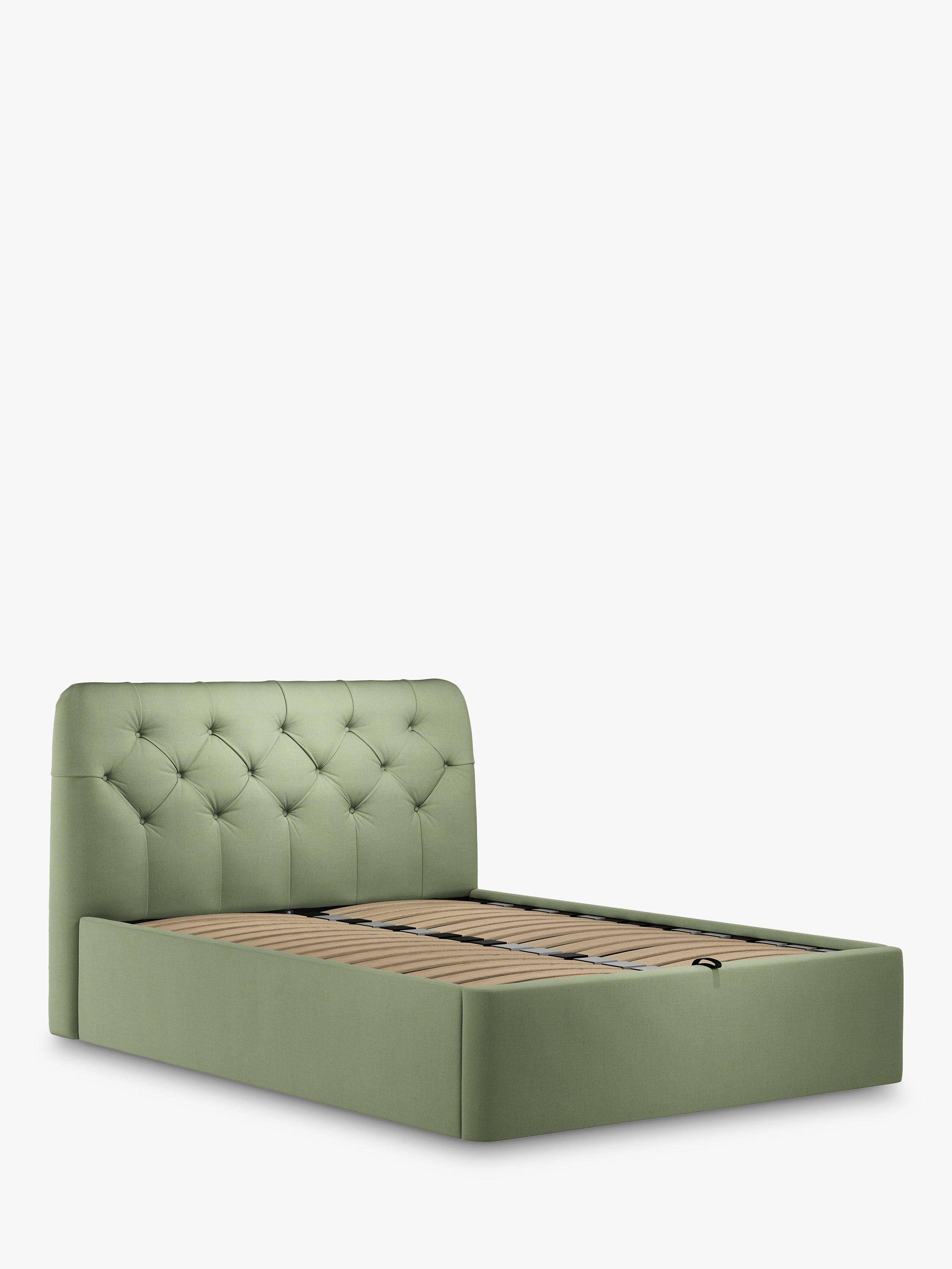 John Lewis Button Back Ottoman Storage Upholstered Bed Frame, Super King Size, Relaxed Linen Sage Green