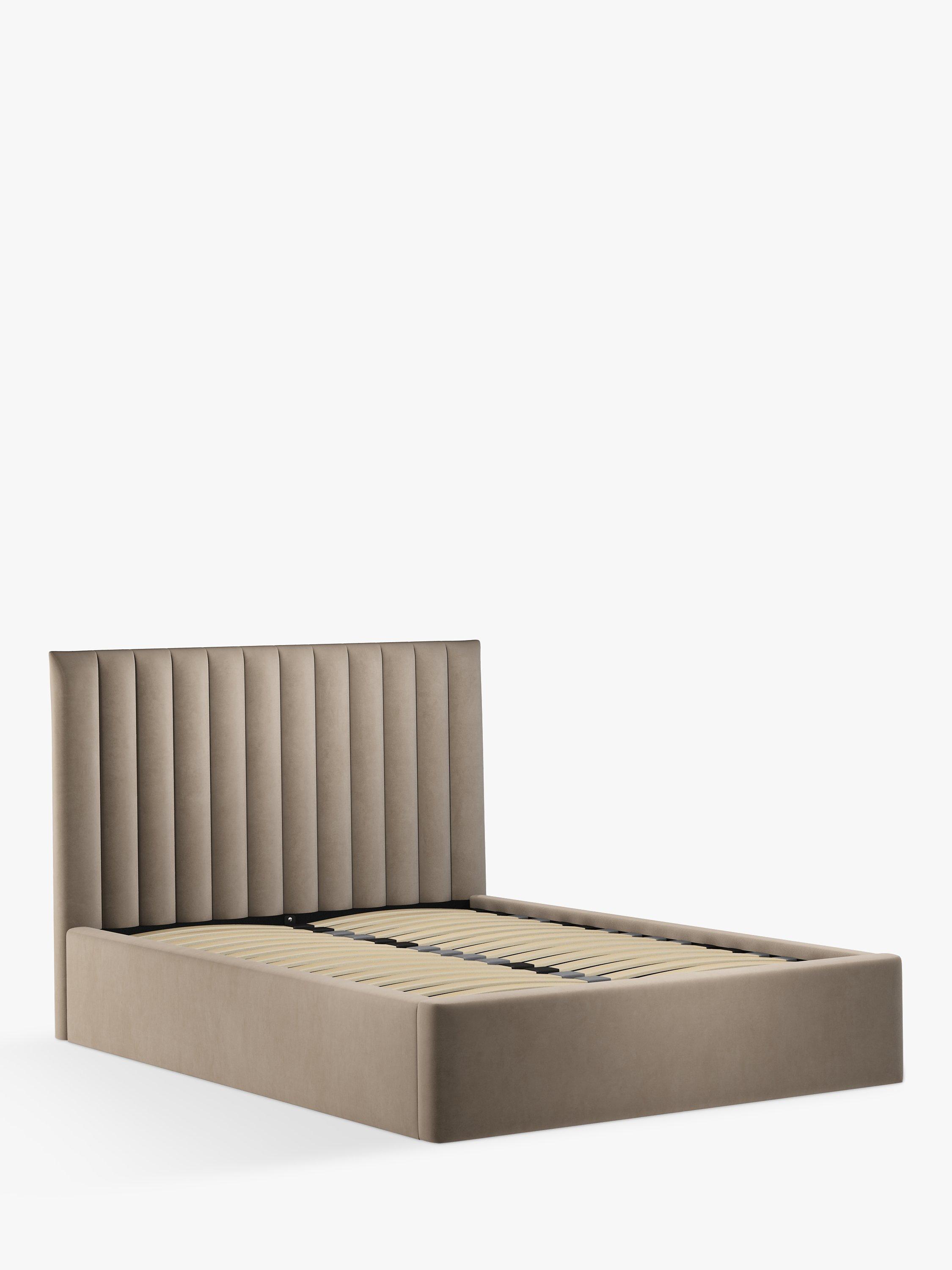 John Lewis Fluted Ottoman Storage Upholstered Bed Frame, Double, Deep Velvet Biscuit