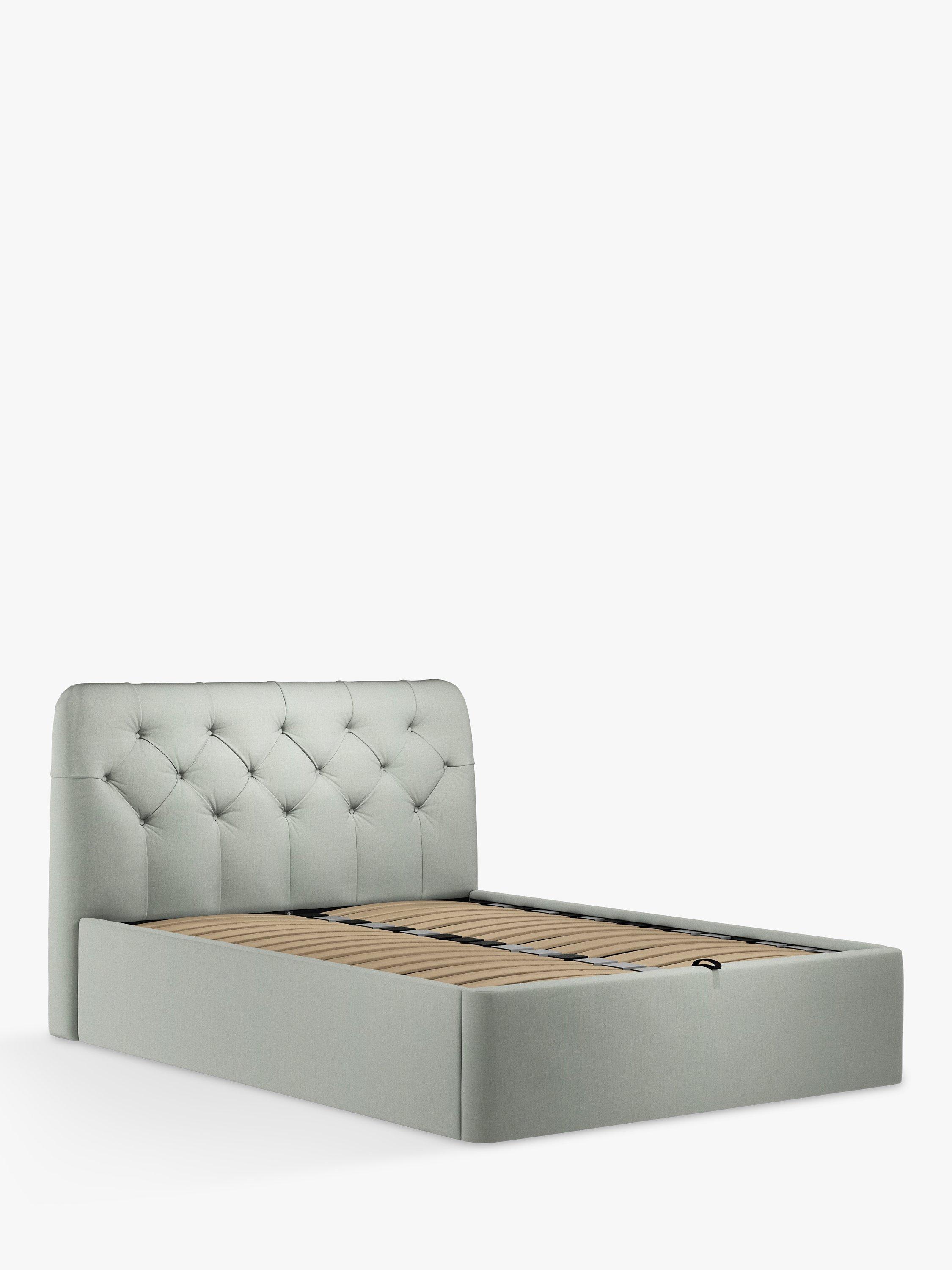 John Lewis Button Back Ottoman Storage Upholstered Bed Frame, Double, Soft Weave Duck Egg
