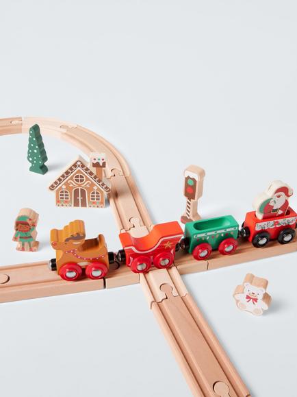 John Lewis Christmas Wooden Train Set - view 2, Multi